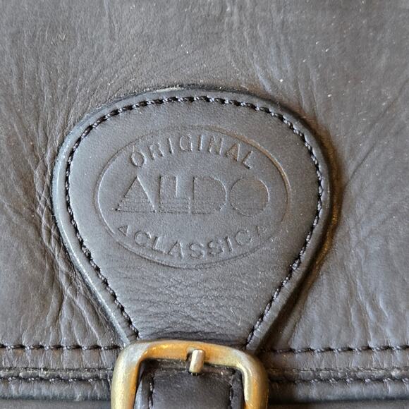 Vintage ALDO Leather Shoulder Bag Purse Black Y2K 90s Satchel Buckle Minimalist - Picture 3 of 10